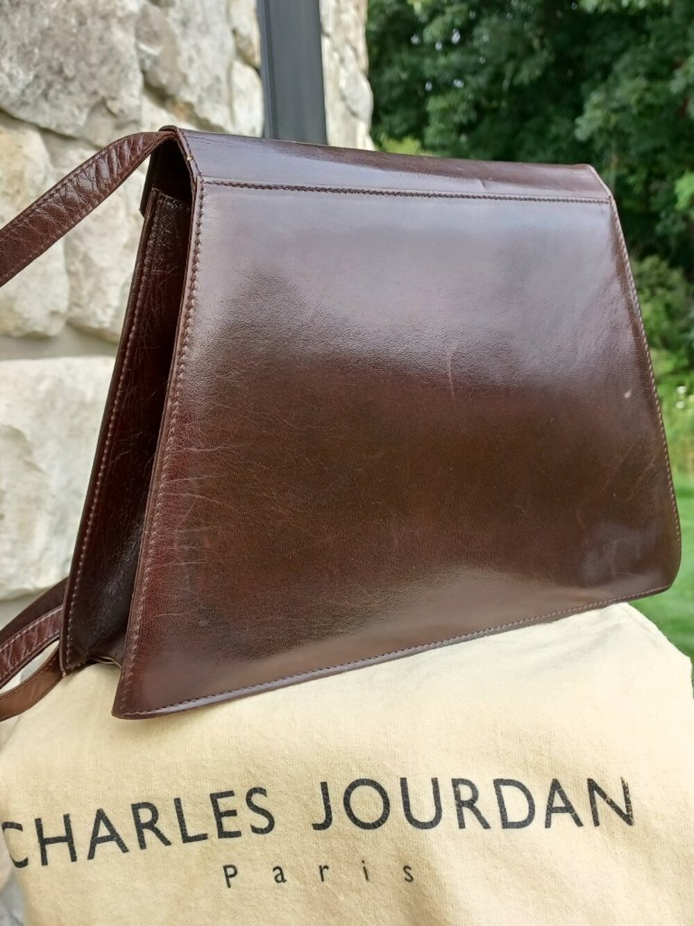 Vintage Charles Jourdan Cross-Body Bag Brown Leather Shoulder Handbag 1970/80s - Picture 6 of 14